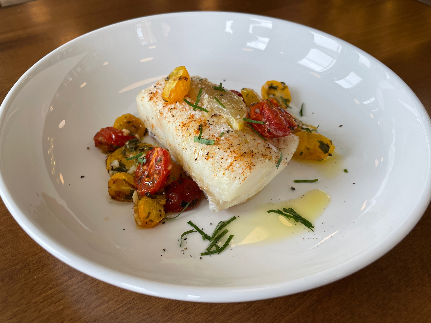 Baked Cod with Roasted Tomatoes and Tarragon - Single Serving Meal Baked Cod with Roasted Tomatoes and Tarragon - Single Serving Meal