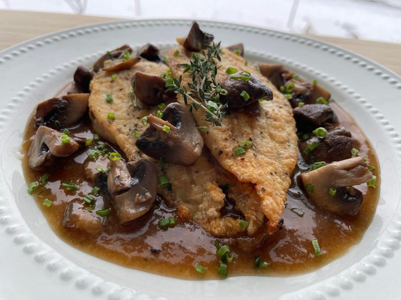 Chicken Marsala with Asparagus Risotto and Buttered Green Beans