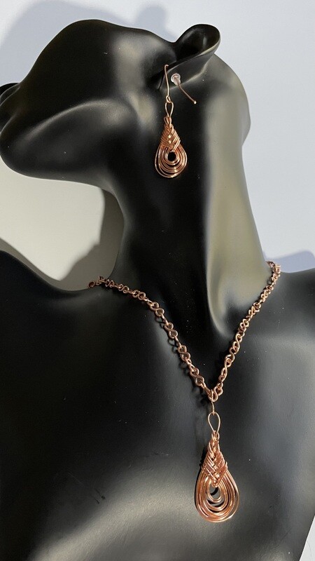 Copper Earring and Pendant Set Pipa Knot