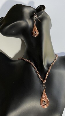 Copper Earring and Pendant Set Pipa Knot