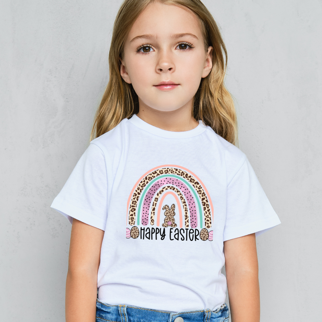 Happy Easter Rainbow Bunny Kids T-Shirt || Kids Easter Tee Shirt