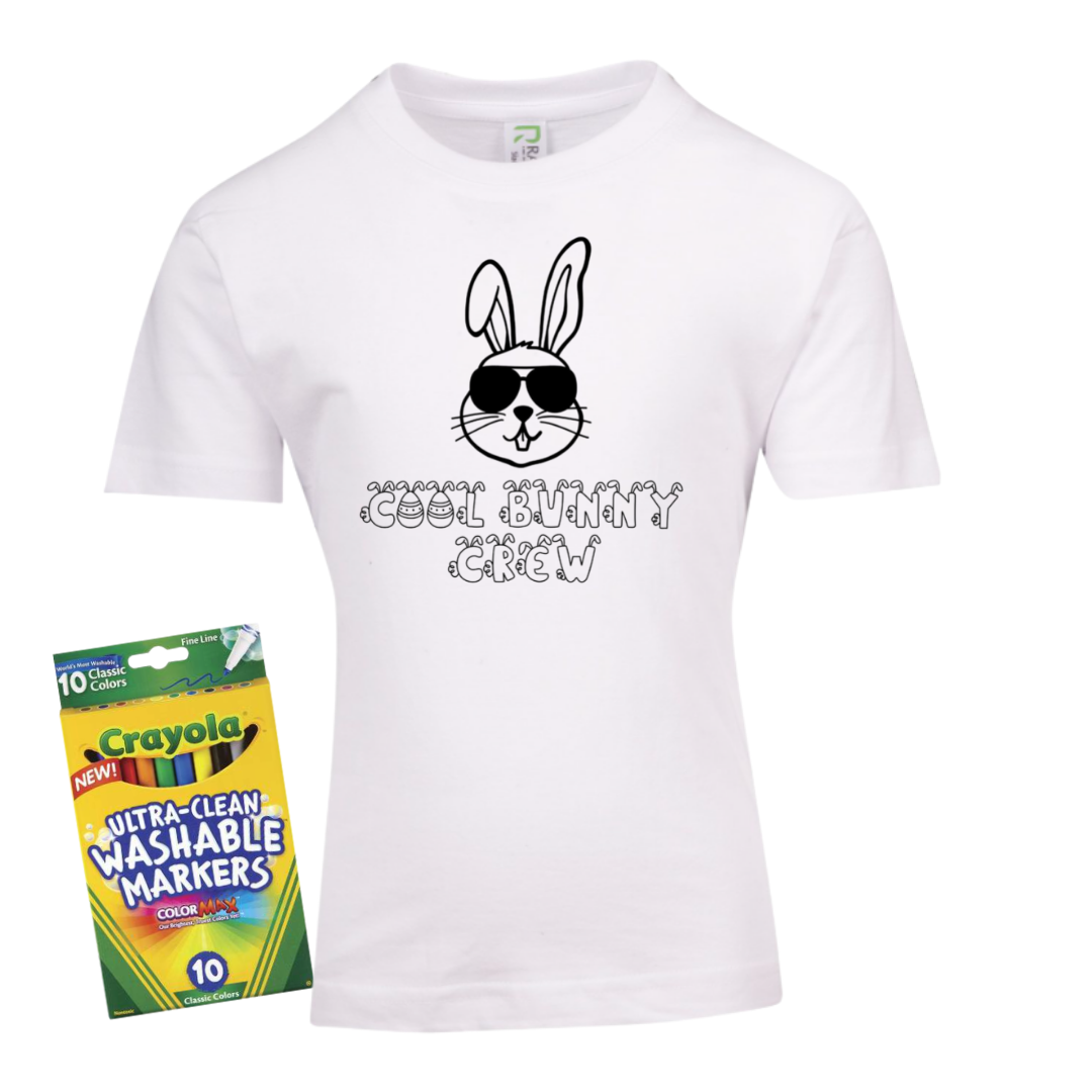 Easter Colour-in T-Shirt (Cool Bunny) || Kids Easter Colouring In Tee