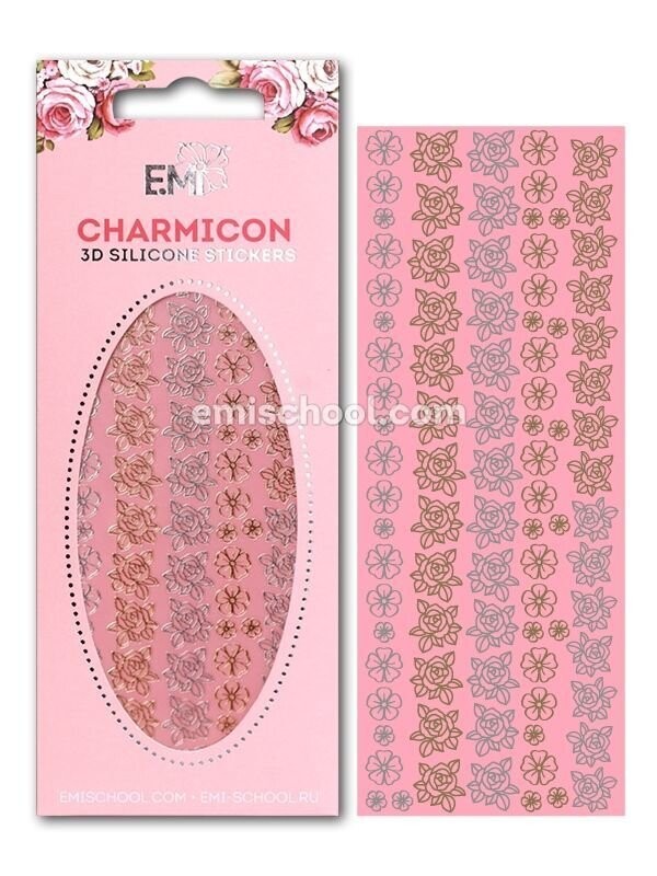 Charmicon 3D Silicone Stickers Flowers MIX #1 Gold/Silver