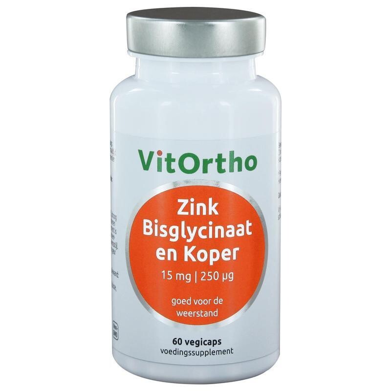 Vitortho - Zink bisglycinaat 15 mg en koper - 60 vegicaps