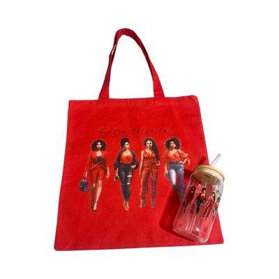 Sorors (Red) Tote Bag And Glass Tumbler