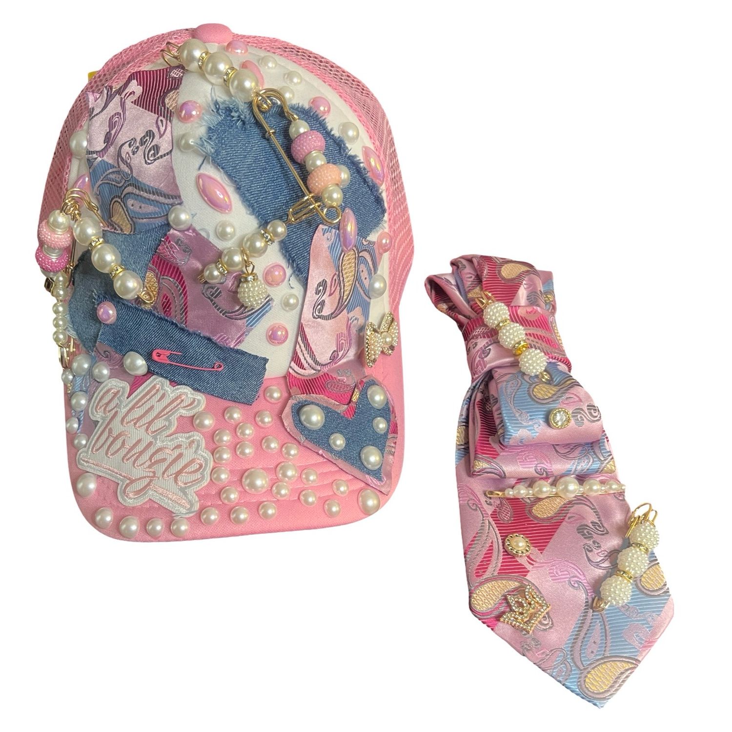 Pink And Blue Paisley Tie And Hat Bundle