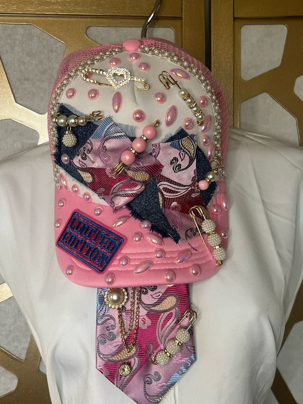 Pink And Blue Paisley Tie And Hat Bundle