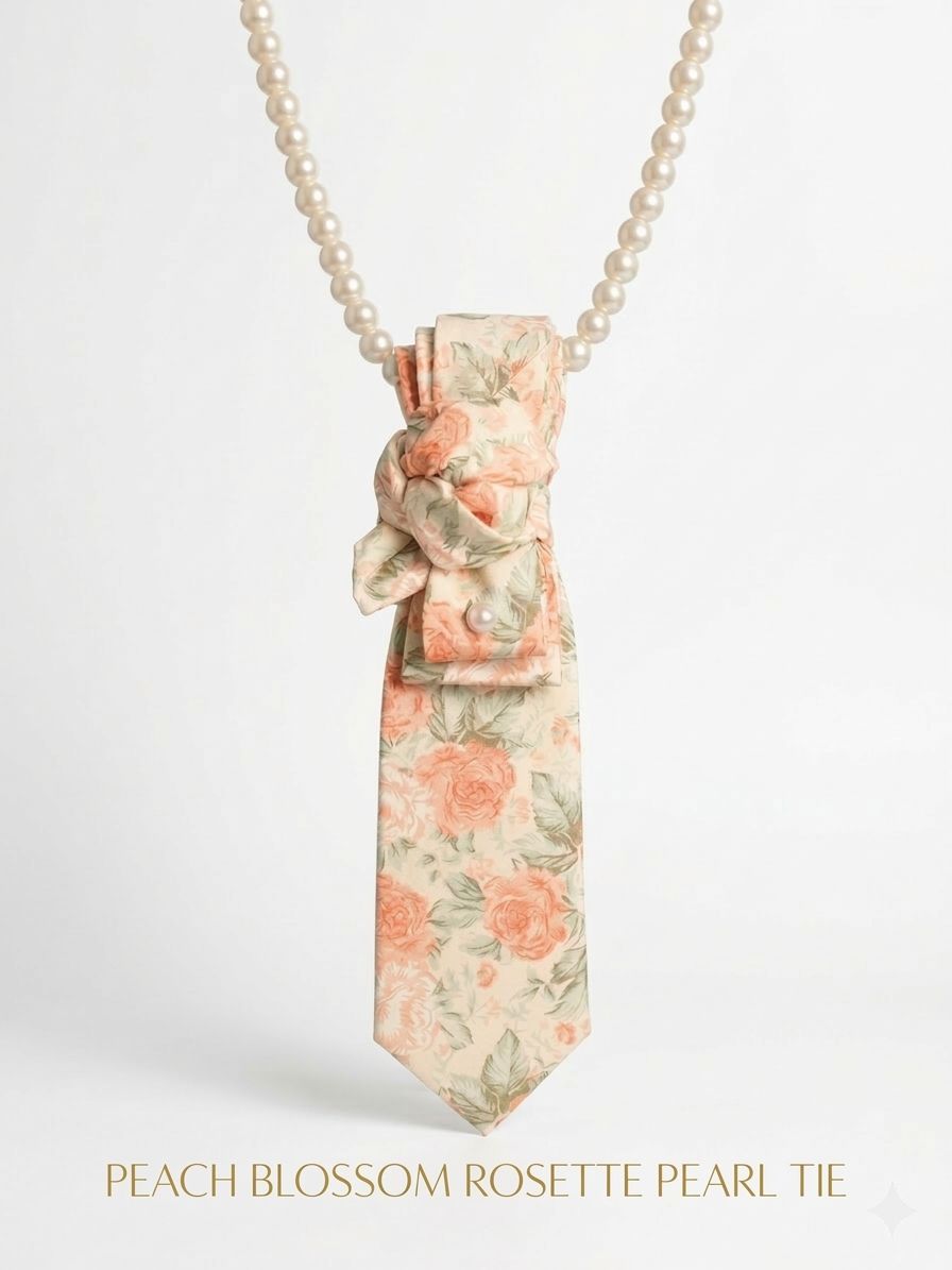 Peach Blossom Rosette Pearl Tie