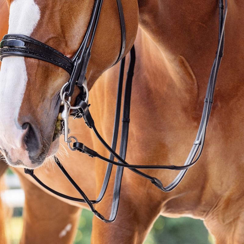 Slim leather reins for double bridle