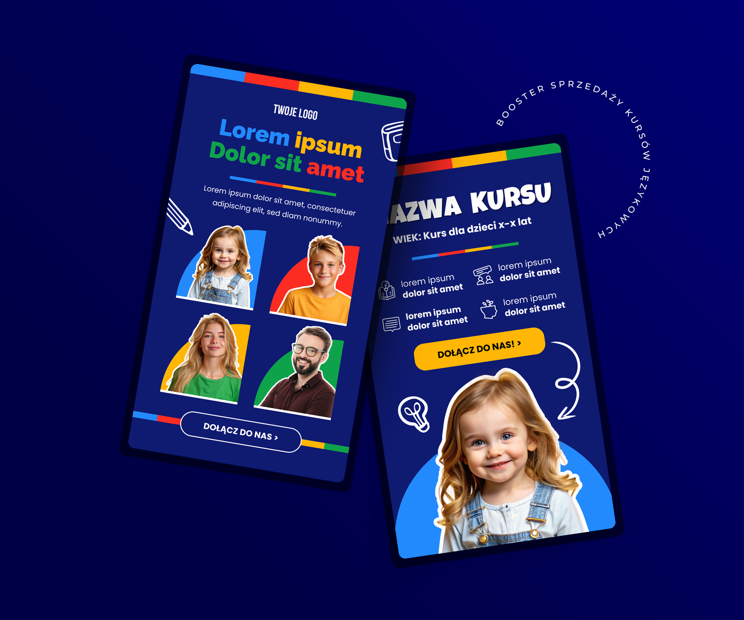 Pakiet Grafik i Szablonów: Call to Action! Booster sprzedaży kursów językowych