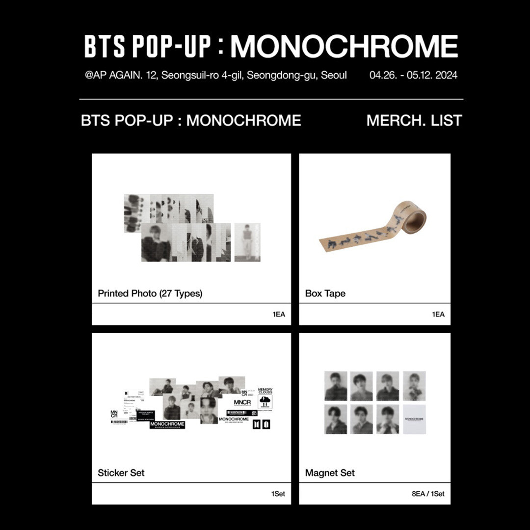 BTS POP-UP : MONOCHROME, Choose Item: Printed Photo (Please write the type at note)