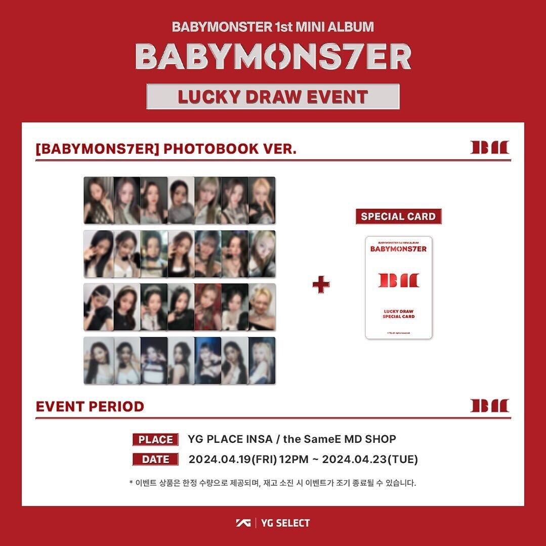 BABYMONSTER 1st MINI ALBUM [BABYMONS7ER] PHOTOBOOK VER. OFFLINE LUCKY DRAW EVENT, Choose Item: POB Only