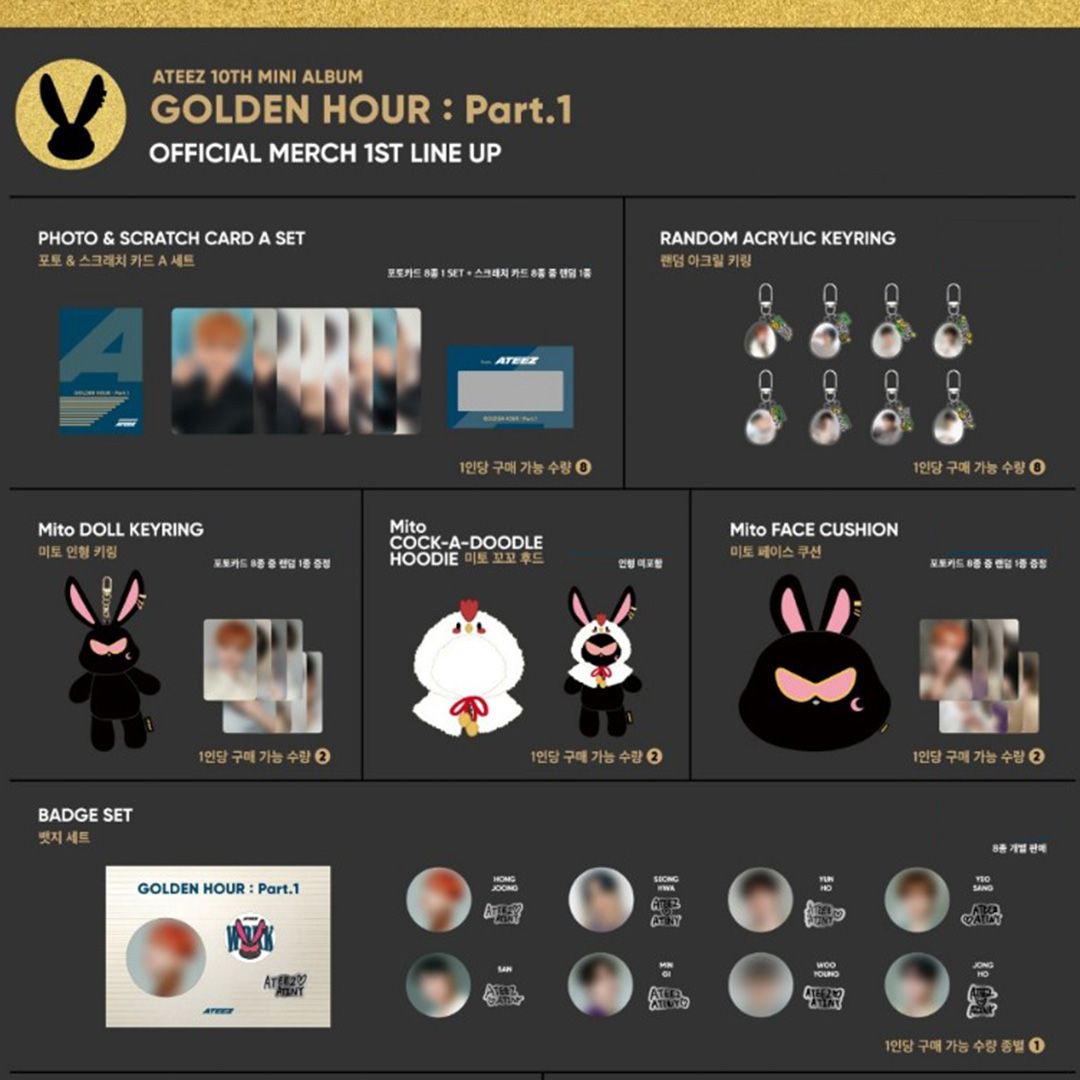 ATEEZ 10th Mini Album GOLDEN HOUR : Part. 1 Official Merch, Choose Item: Photo &amp; Scratch Card A Set