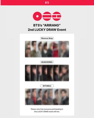 BTS “ARIRANG” 2nd LUCKY DRAW Event