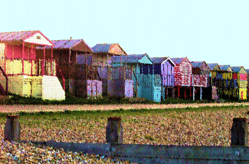 Rainbow Beach Huts, Whitstable ORIGINAL PHOTOGRAPH & DIGITAL PAINTING