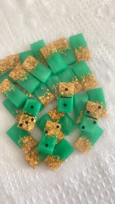 Green and Gold Flakes Ombre Domino Resin