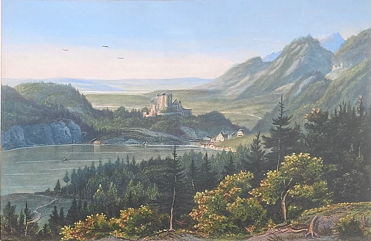 Landschaft mit Burg am See