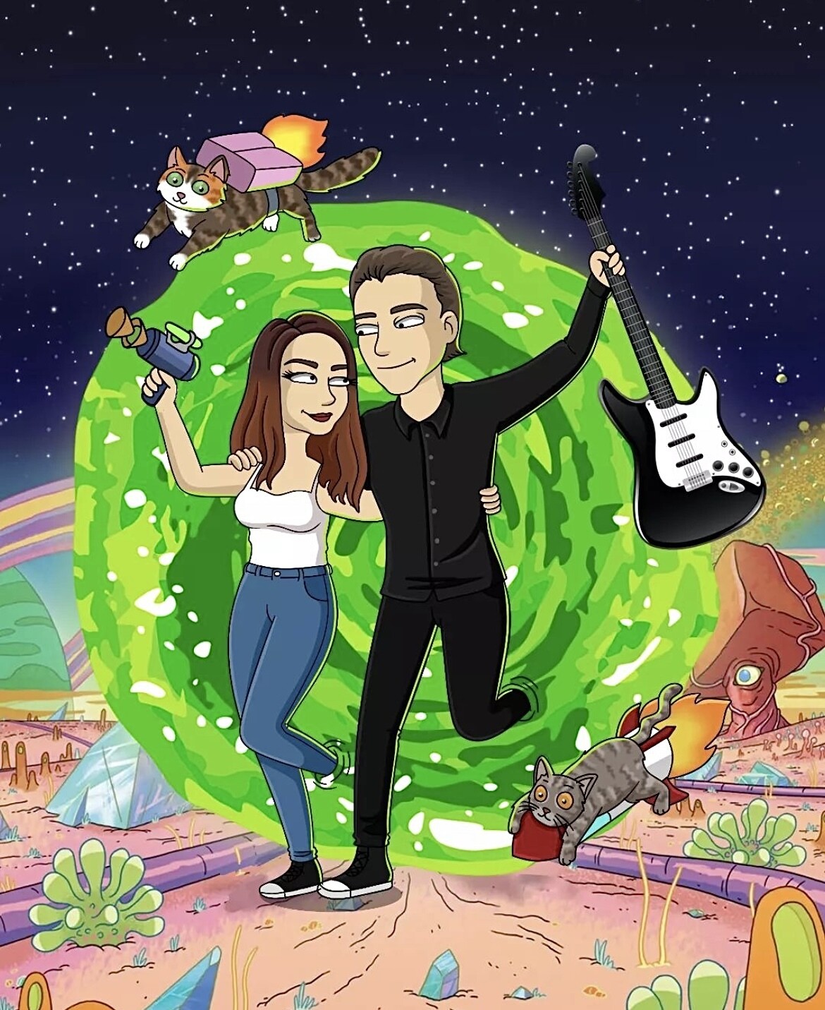 Portrét ve stylu Rick a Morty