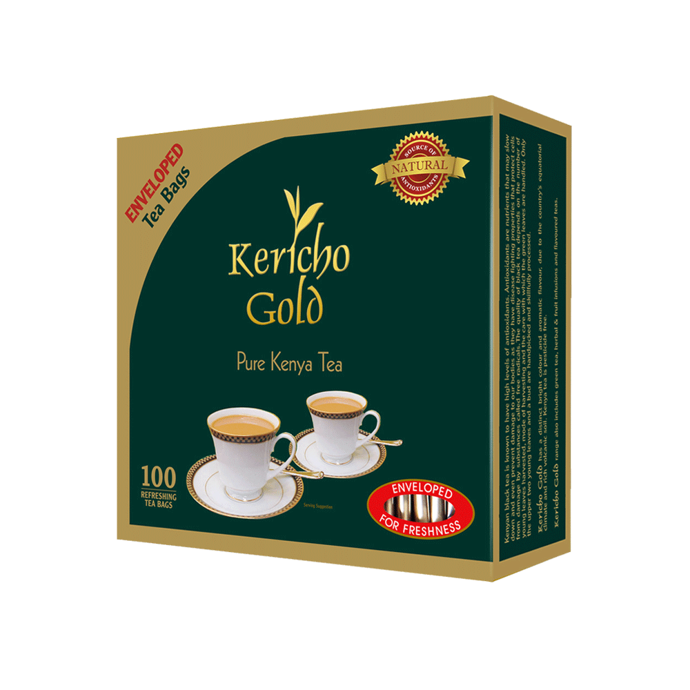 Kenya Origin - Kericho Gold Black Tea - Rich in Antioxidants - Orange Pekoe Tea - Unique Flavor - 100 Envelopes Tea Bags