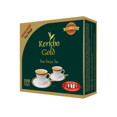Kenya Origin - Kericho Gold Black Tea - Rich in Antioxidants - Orange Pekoe Tea - Unique Flavor - 100 Envelopes Tea Bags