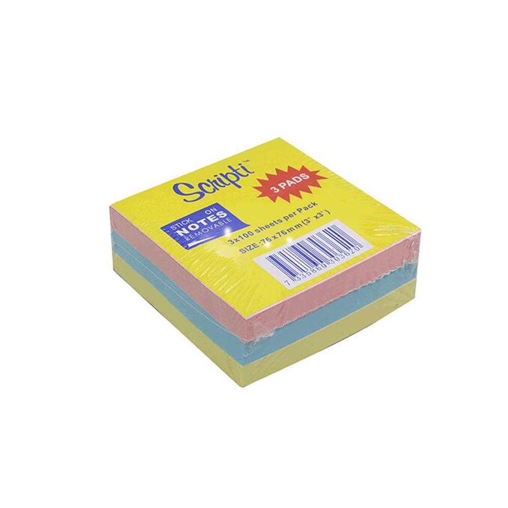 ​Scripti - Removable Stick-On Notes 3 Colour Cube 300s