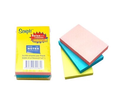 Scripti - Removeable Stick-On Notes 3 Colour 300&#39;s (2&quot;x3&quot;)
