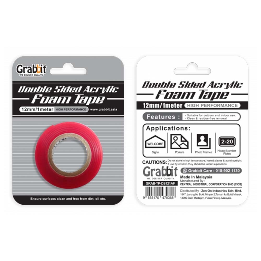 Grabbit - Double Sided Acrylic Tape 12mm X 1m X 1rolls