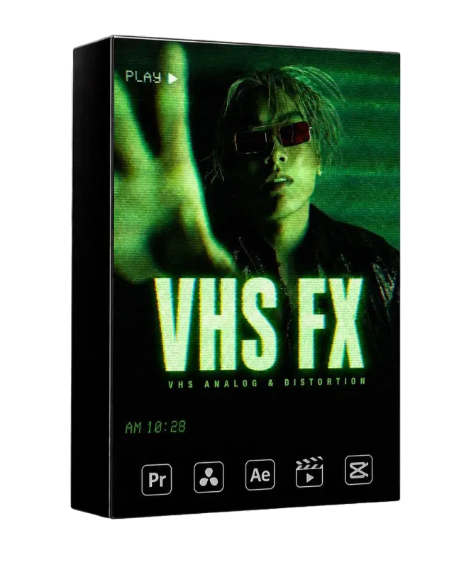 VHS glitch distortion overlay pack for video editors | analog VHS effects | Cinewood.store