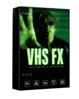 VHS glitch distortion overlay pack for video editors | analog VHS effects | Cinewood.store