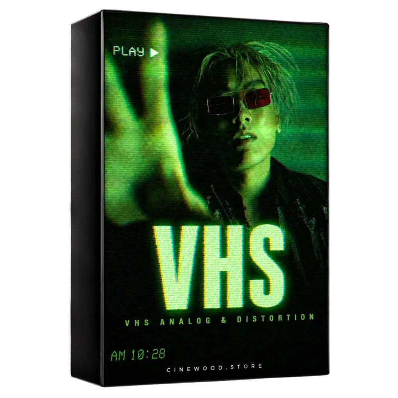 VHS retro glitch overlay pack — analog distortion, scanlines and vintage tape effects for video editing in Premiere Pro 