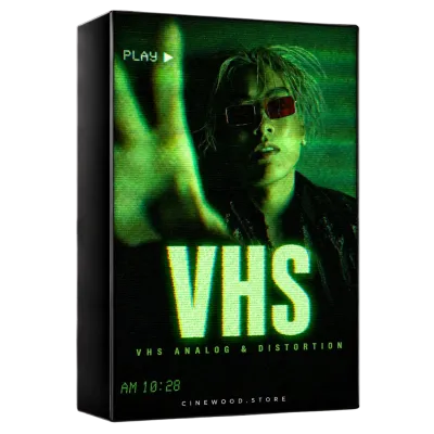 VHS retro glitch overlay pack — analog distortion, scanlines and vintage tape effects for video editing in Premiere Pro 