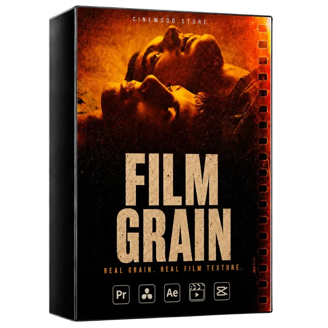 Film grain overlay pack — authentic 8mm and 16mm cinematic grain texture for video editing in Premiere Pro, After Effects 