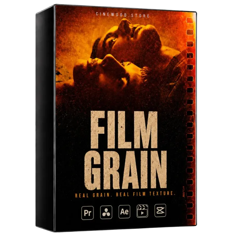 Film grain overlay pack — authentic 8mm and 16mm cinematic grain texture for video editing in Premiere Pro, After Effects 