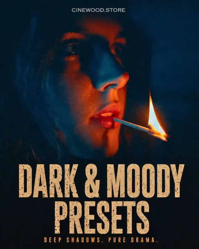 Dark moody Lightroom presets | cinematic shadow tones for photographers | Cinewood.stor