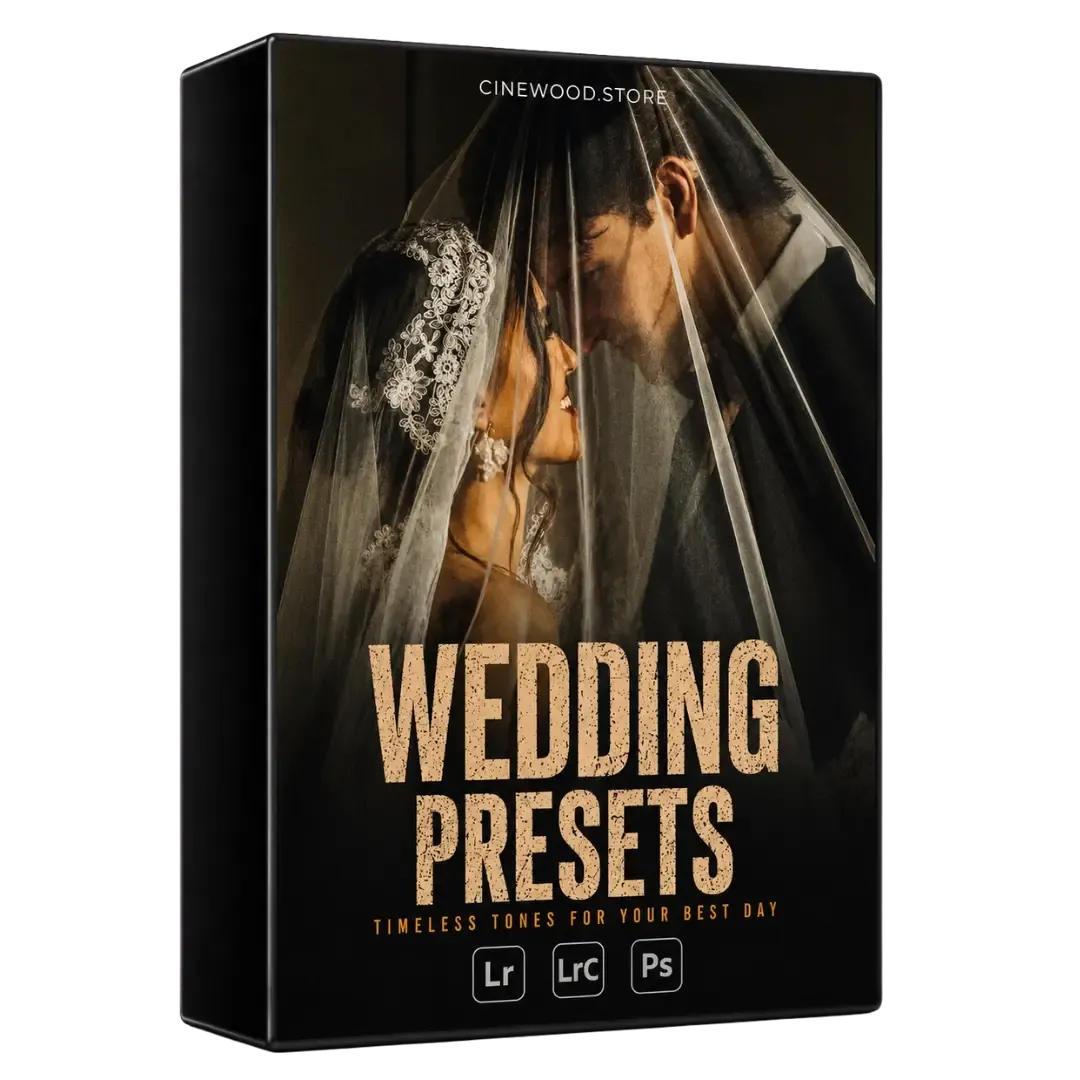 Cinewood Wedding Presets — soft romantic cinematic Lightroom presets for wedding photographers