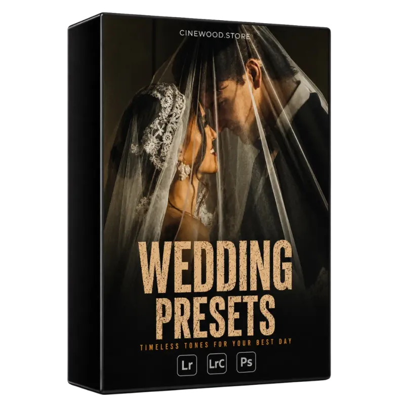 Cinewood Wedding Presets — soft romantic cinematic Lightroom presets for wedding photographers