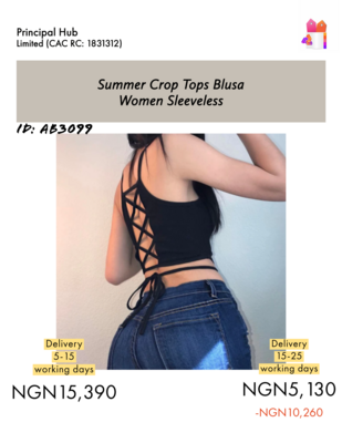 Summer Crop Tops Blusa Women Sleeveless