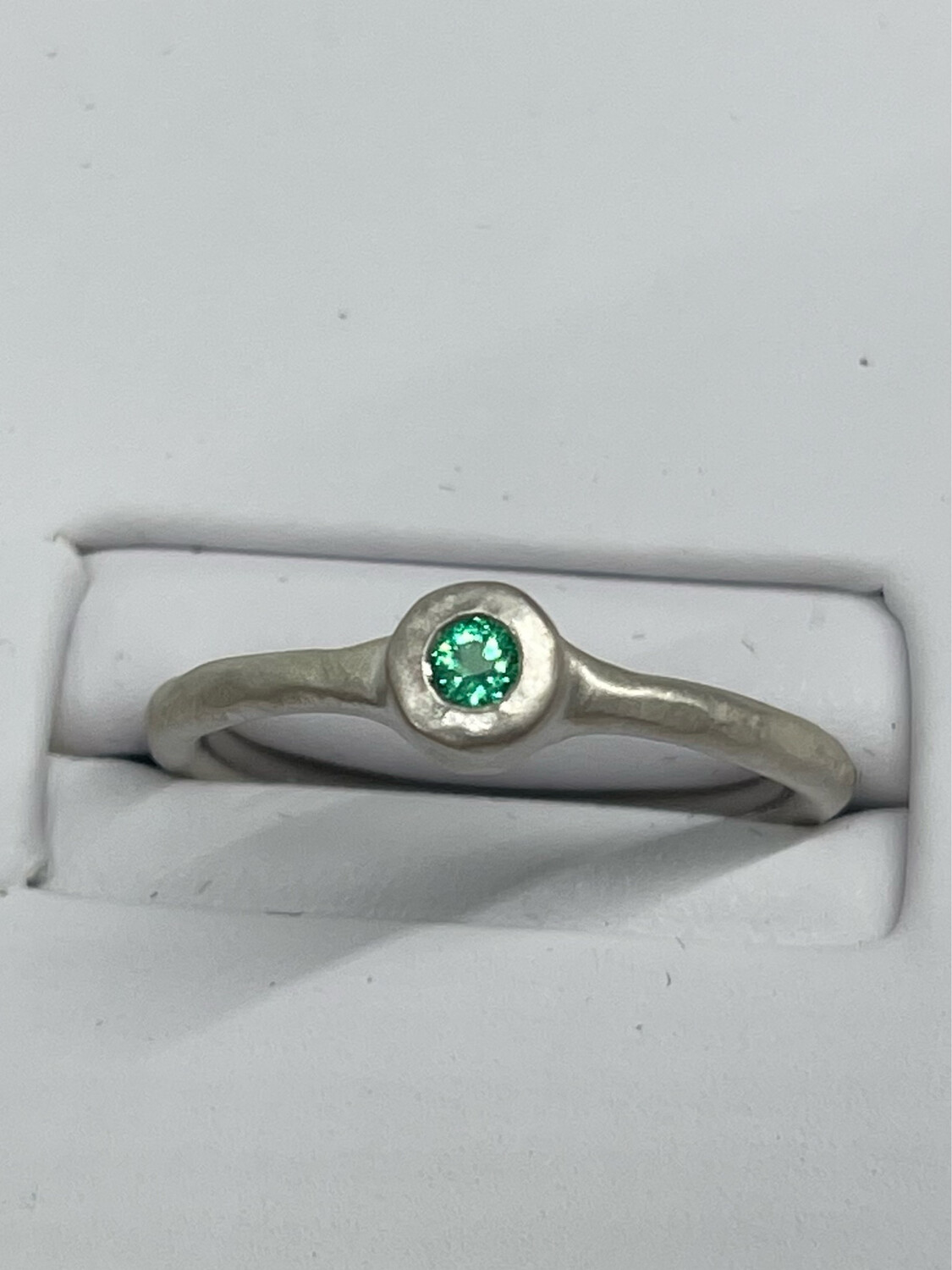 Hammered Silver And Emerald Bezel Stack Ring