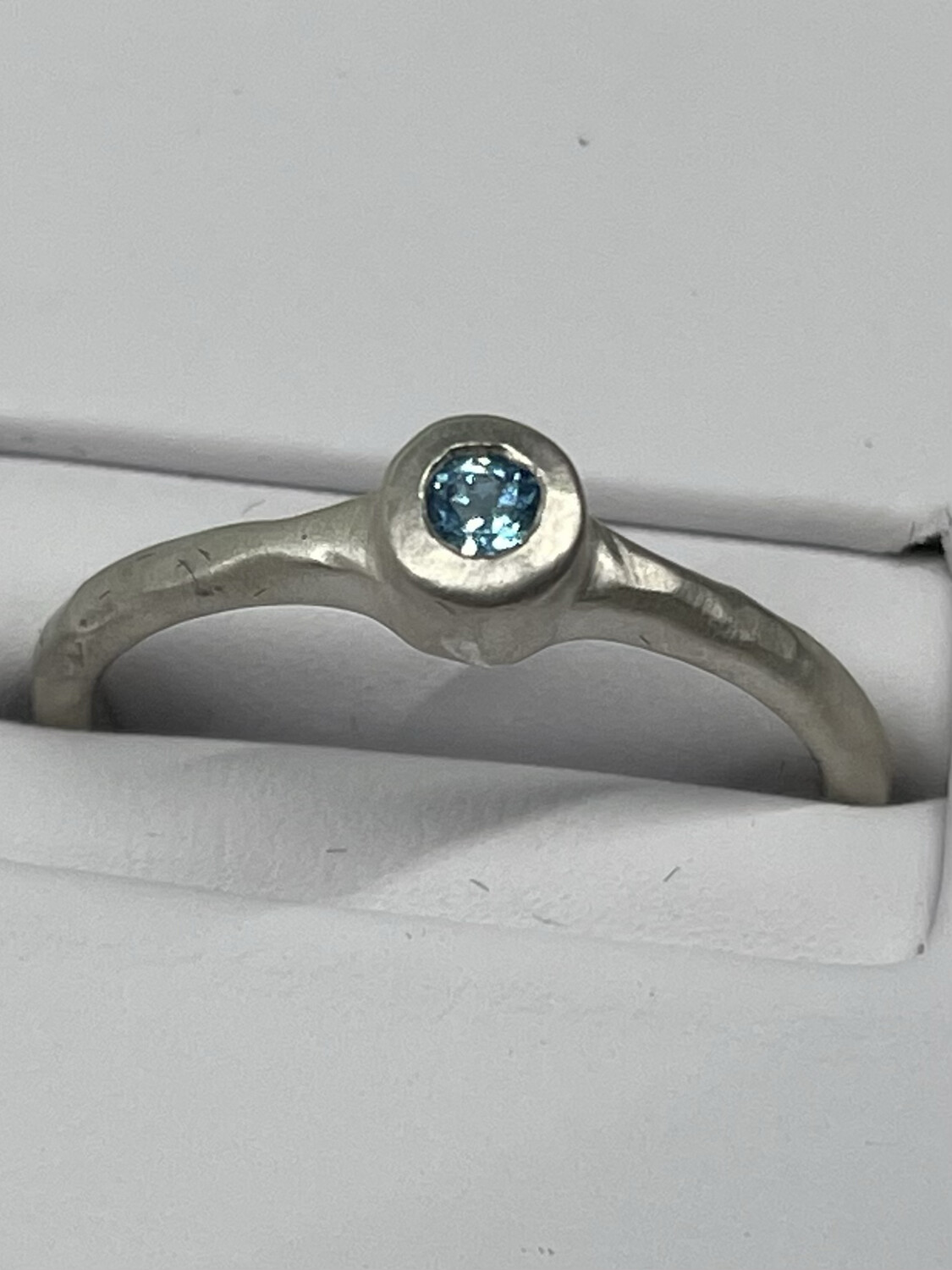 Hammered Silver And Blue Topaz Bezel Stack Ring