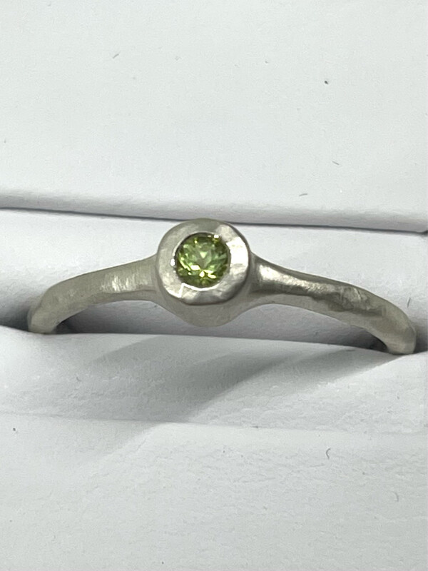 Hammered Silver And Peridot Bezel Stack Ring