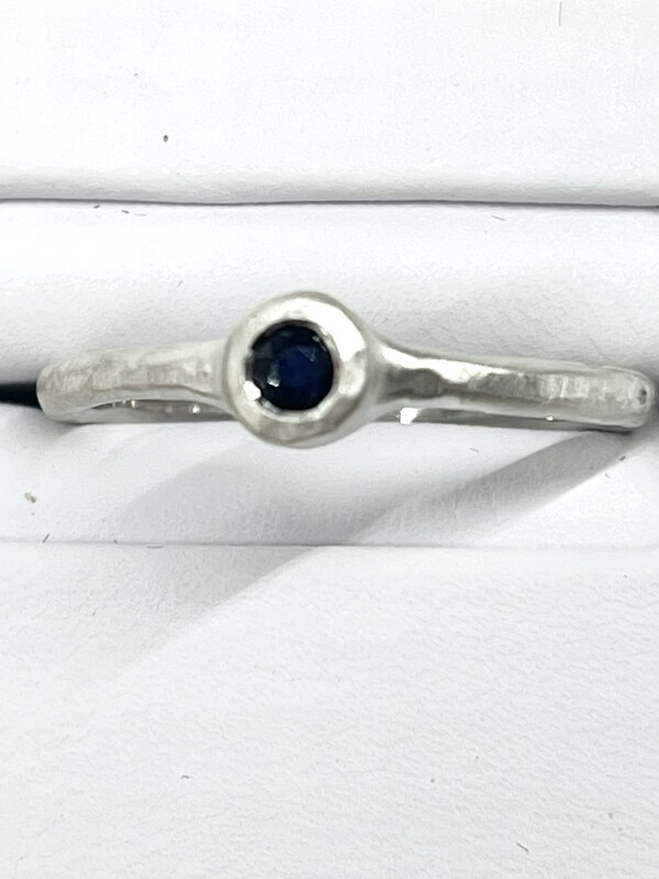 Hammered Silver And Sapphire Bezel Stack Ring