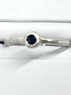 Hammered Silver And Sapphire Bezel Stack Ring