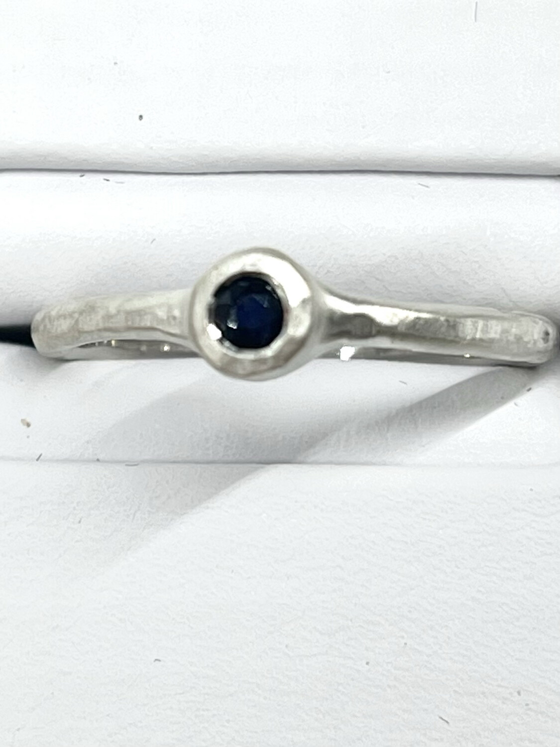Hammered Silver And Sapphire Bezel Stack Ring
