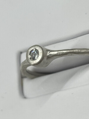 Hammered Silver And Diamond Bezel Stack Ring