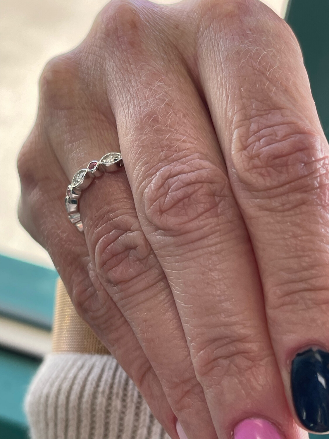Milgrain Pinched Oval And Bezel- Silver, .20ctw Diamond
