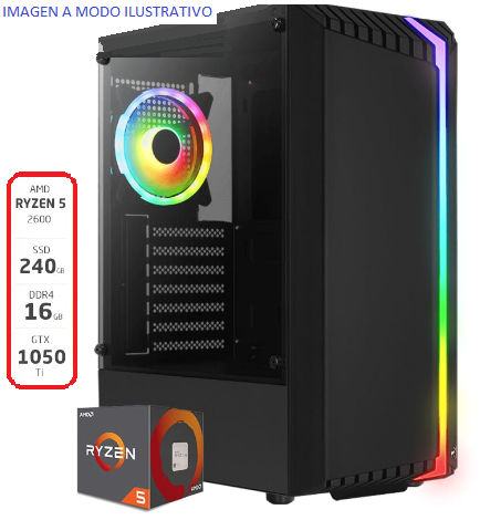 PC Gamer Armada AMD Ryzen R5 2600 - 16GB - 240GB SSD - GTX 1050 Ti