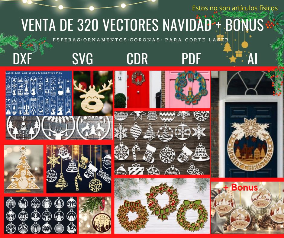 320 Vectores Corte Laser de Navidad + Bonus