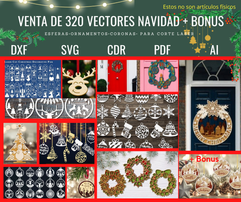 320 Vectores Corte Laser de Navidad + Bonus
