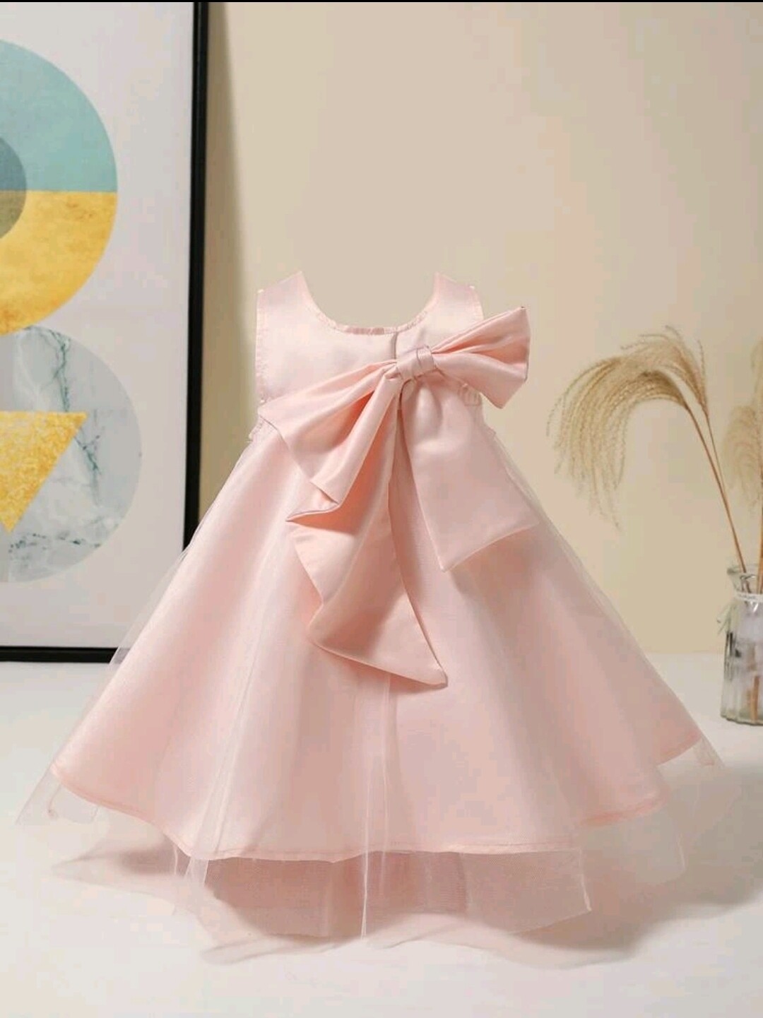 Girls Mesh Overlay Satin Dress