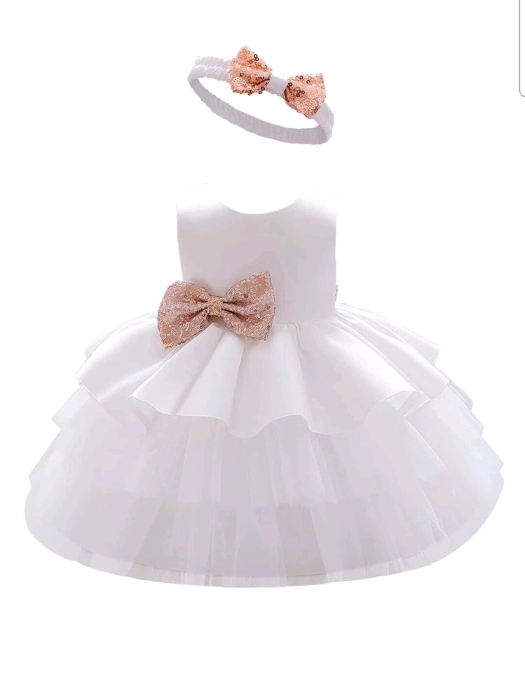 Girls White Big Bow Layered Mesh Dress Set